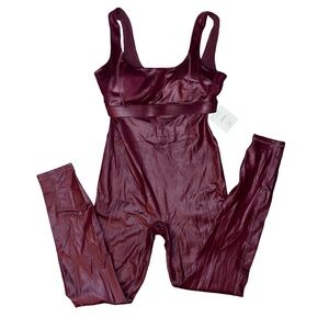 Fabletics Burgundy Shiny Jumpsuit